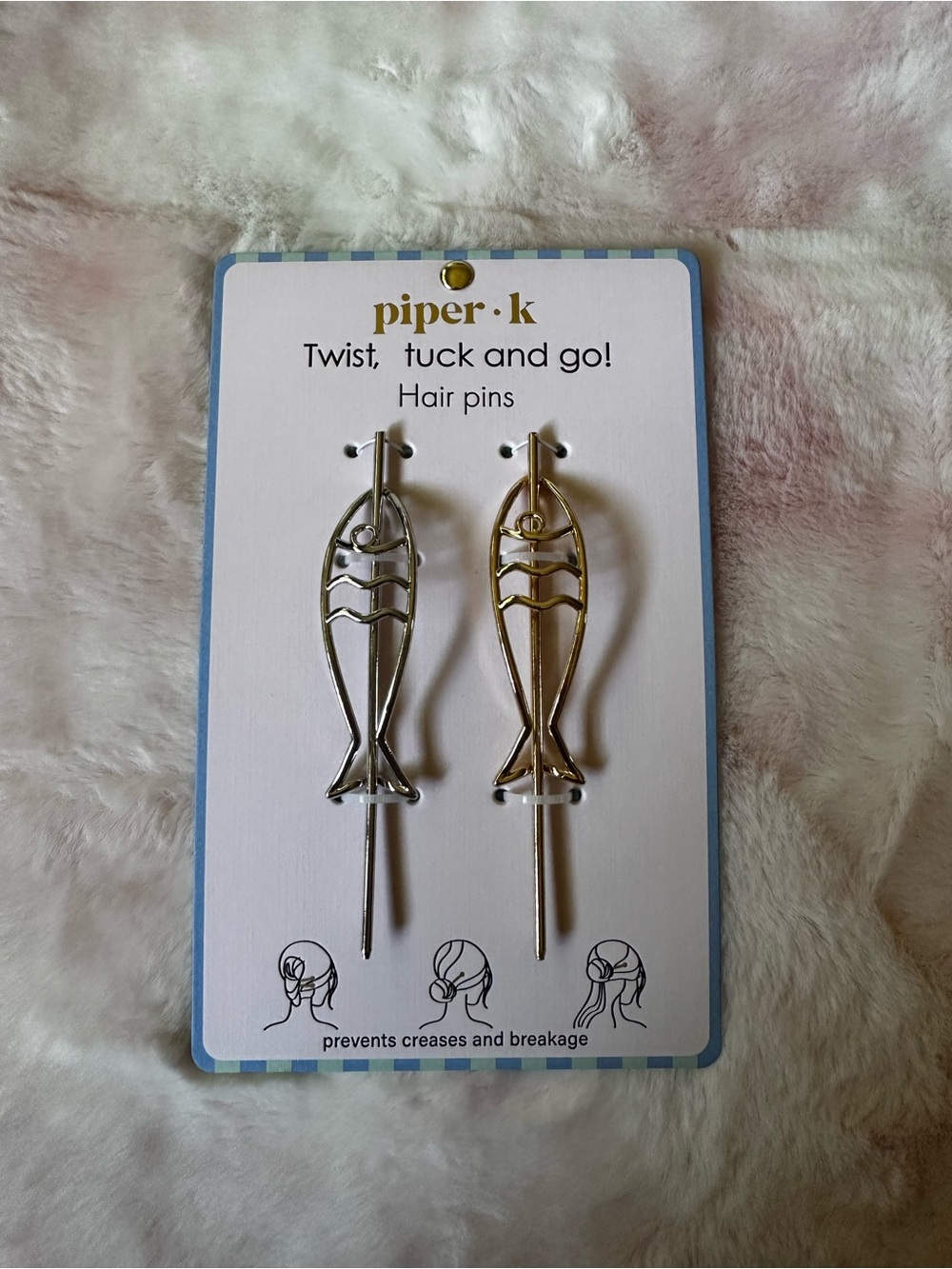 Fish Twist Hair Pins - Gold & Silver Sardines Piper K NIP